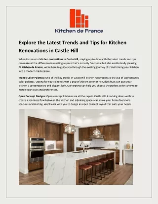 Explore the Latest Trends and Tips for Kitchen Renovations in Castle Hill