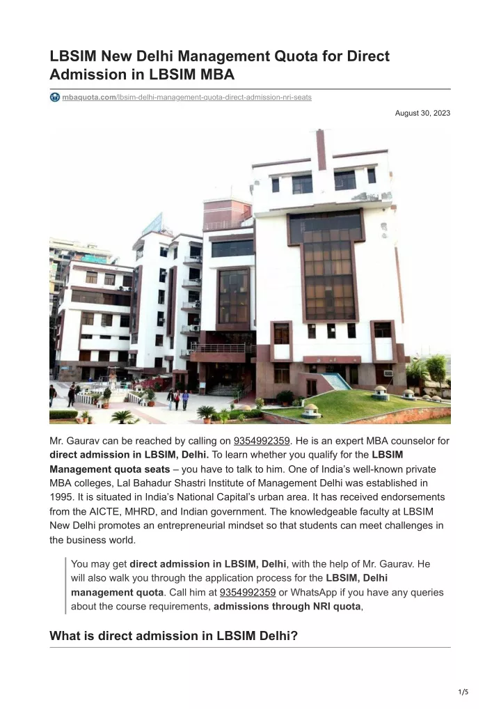 lbsim new delhi management quota for direct