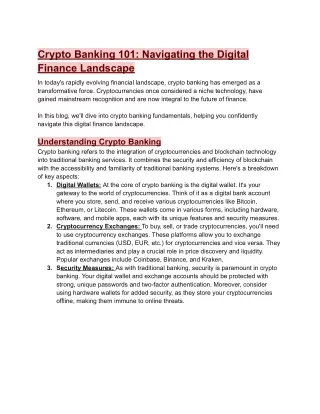 Crypto Banking 101: Navigating the Digital Finance Landscape