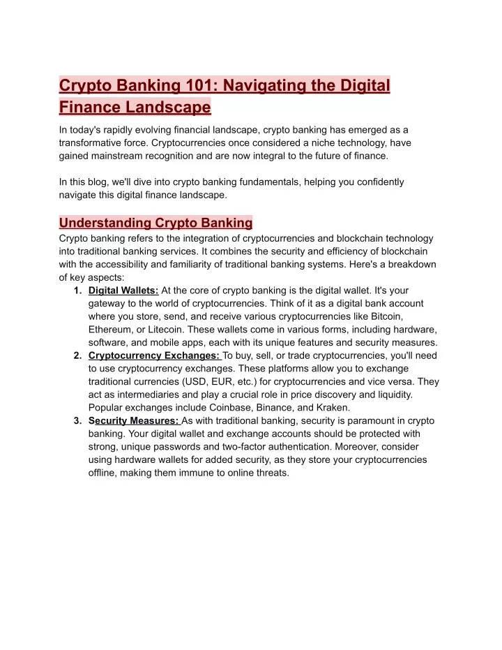 crypto banking 101 navigating the digital finance