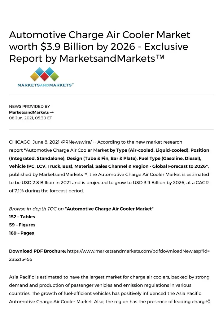 automotive charge air cooler market worth