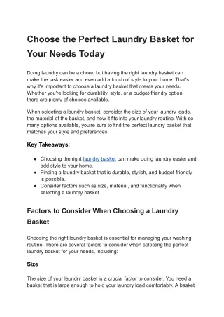 Choose the Perfect Laundry Basket for Your Needs Today