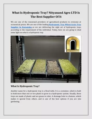 Hydroponic Tray Wheat Grass Tray Supplier In Karnataka