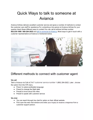 Different ways to talk with a customer representative at avianca