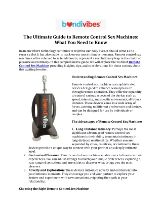 The Ultimate Guide to Remote Control Sex Machines What You Need to Know