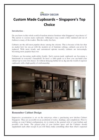 Custom Made Cupboards – Singapore’s Top Choice