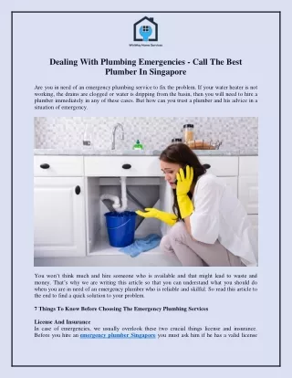 Dealing With Plumbing Emergencies – Call The Best Emergency Plumber In Singapore