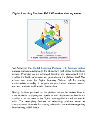Best Digital E Learning Platform K-8 Students in India provides hybrid solutions