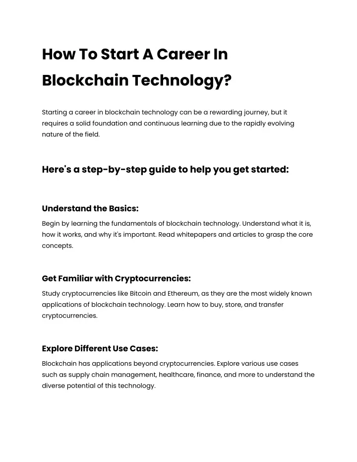 how to start a career in blockchain technology