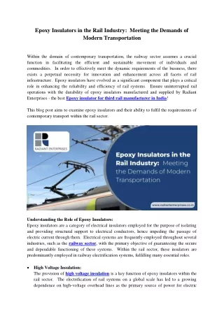 Epoxy Insulators in the Rail Industry:  Meeting the Demands of Modern Transporta