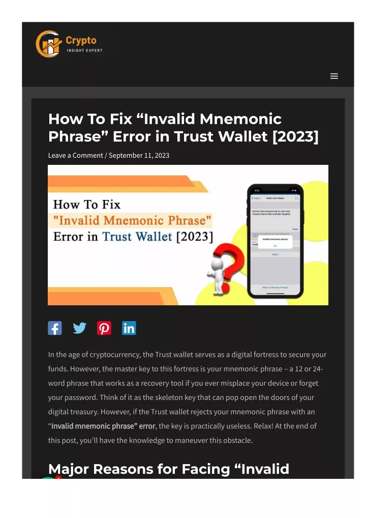 how to fix invalid mnemonic phrase error in trust