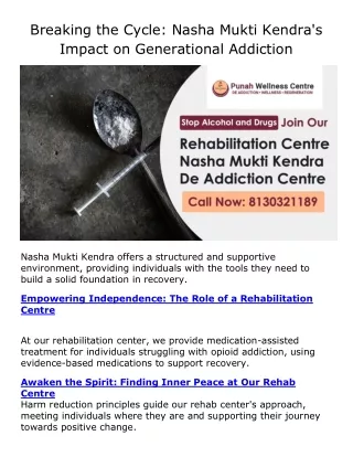 Breaking the Cycle Nasha Mukti Kendra's Impact on Generational Addiction