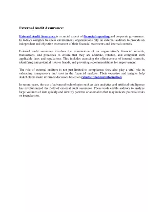 External Audit Assurance