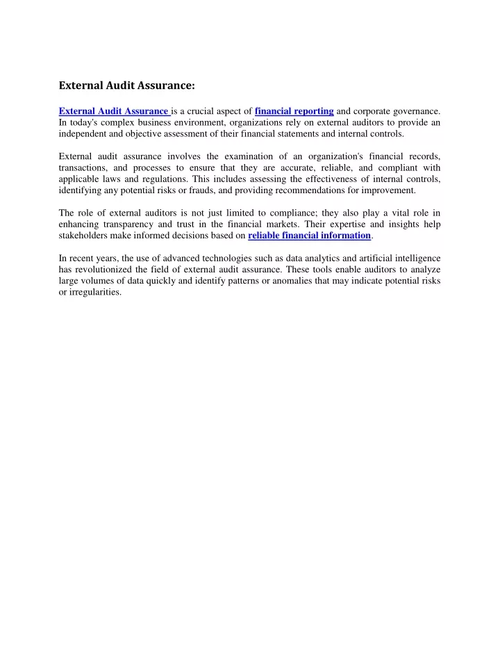 external audit assurance