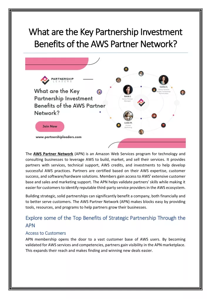 what are the key partnership investment what