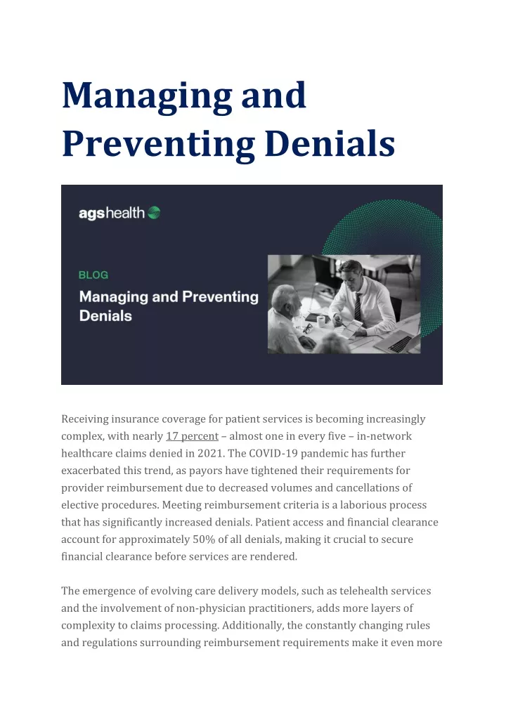 managing and preventing denials