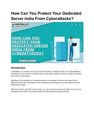 How You Can Protect Your Dedicated Server in India From Cyberattacks