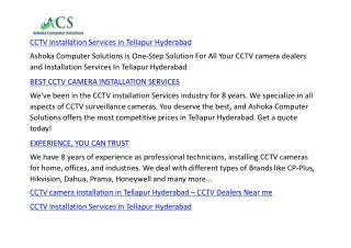 CCTV Installation Services in Tellapur Hyderabad