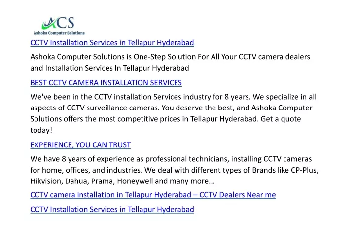 cctv installation services in tellapur hyderabad