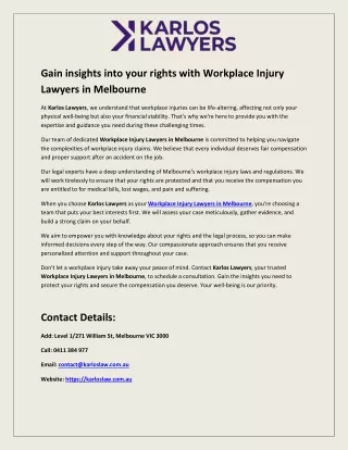 Gain insights into your rights with Workplace Injury Lawyers in Melbourne