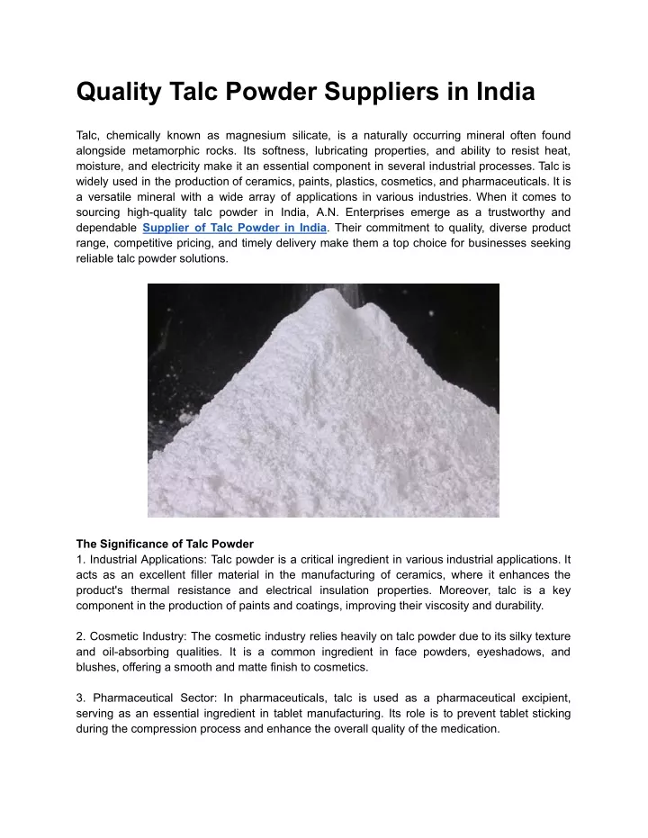 quality talc powder suppliers in india
