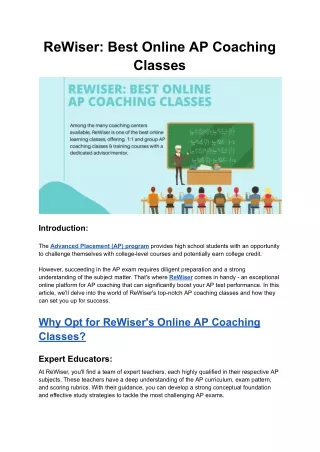 ReWiser-Best Online AP Coaching Classes