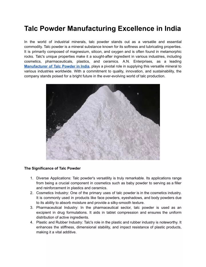 talc powder manufacturing excellence in india