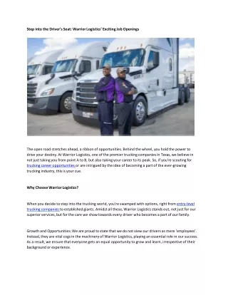 step into the driver s seat warrior logistics