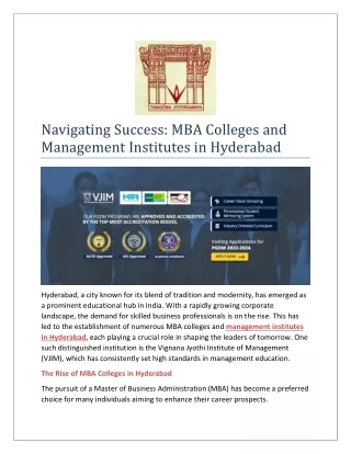 Navigating Success: MBA Colleges and Management Institutes in Hyderabad