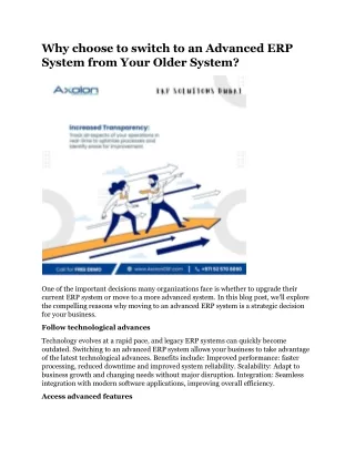 Why choose to switch to an Advanced ERP System from Your Older System