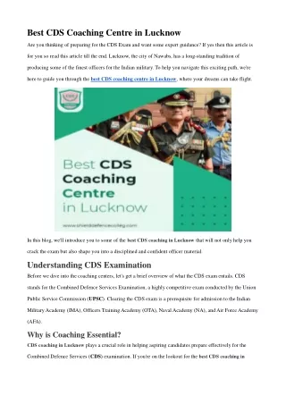 Best CDS Coaching Centre in Lucknow