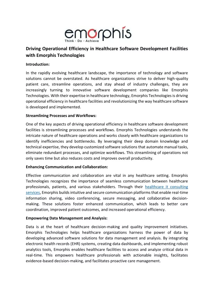 driving operational efficiency in healthcare