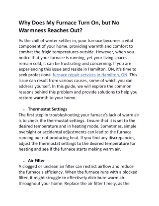 Why Does My Furnace Turn On, but No  Warmness Reaches Out?