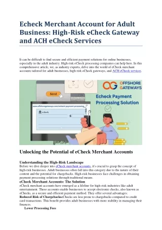 Echeck Merchant Account for Adult Business
