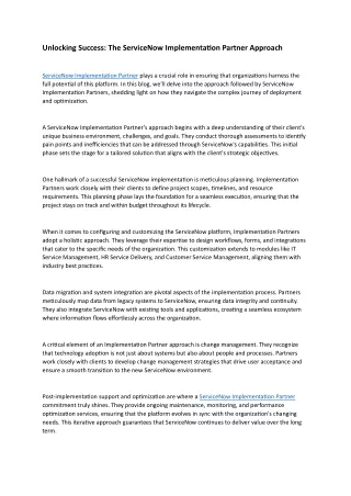 unlocking success the servicenow implementation