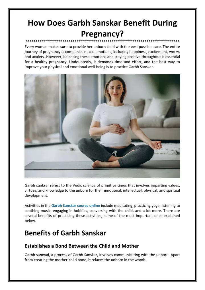 how does garbh sanskar benefit during pregnancy