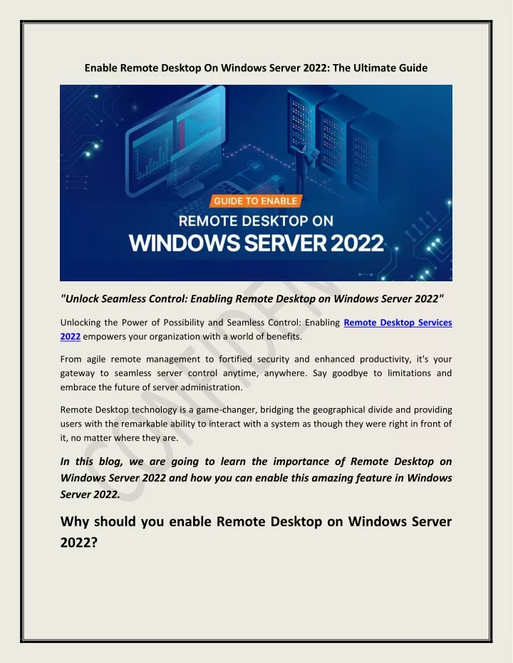 enable remote desktop on windows server 2022