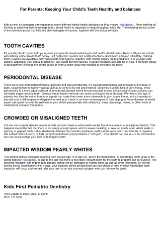 For Parents: Keeping Your Kid's Teeth Healthy and balanced