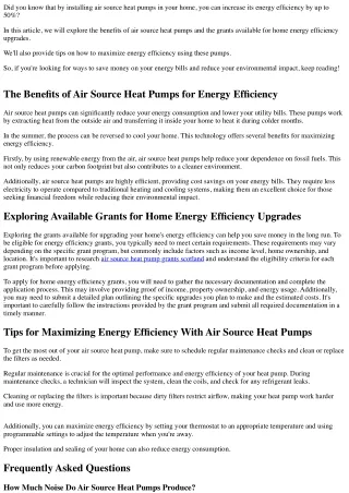 Maximizing Your Home&#39;s Energy Efficiency: Air Source Heat Pumps and Grants