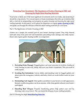 Protecting Your Investment The Importance of Gutter Cleaning in OKC and Choosing the Right Metal Roofing Materials