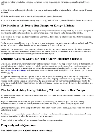 Maximizing Your Home&#39;s Energy Efficiency: Air Source Heat Pumps and Grants