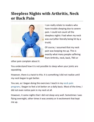 Sleepless Nights with Arthritis, Neck or Back Pain