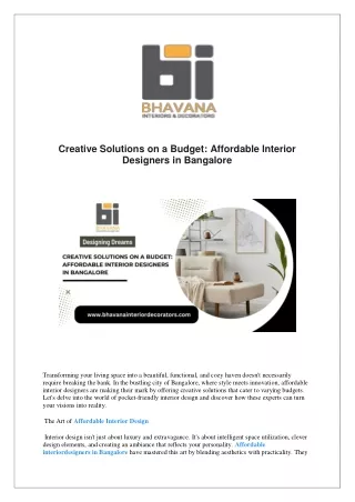 Creative Solutions on a Budget: Affordable Interior Designers in Bangalore