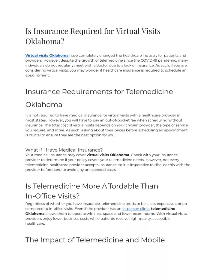 is insurance required for virtual visits oklahoma