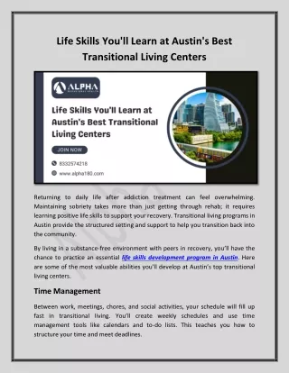 Life Skills You'll Learn at Austin's Best Transitional Living Centers