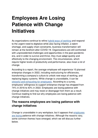 Employees Are Losing Patience with Change Initiatives