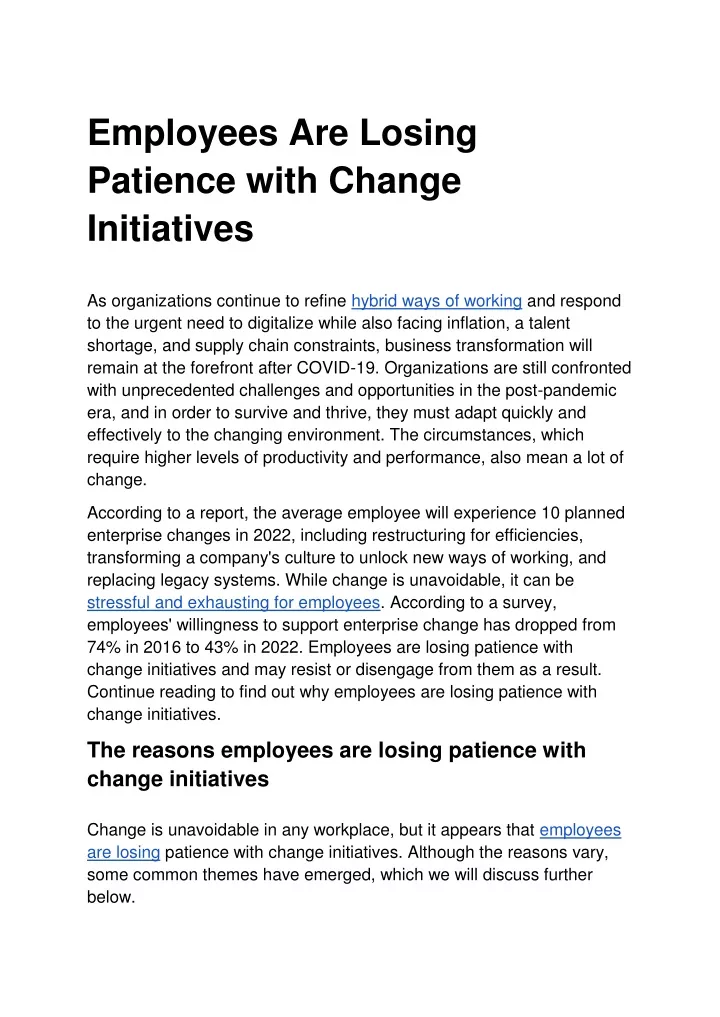 employees are losing patience with change