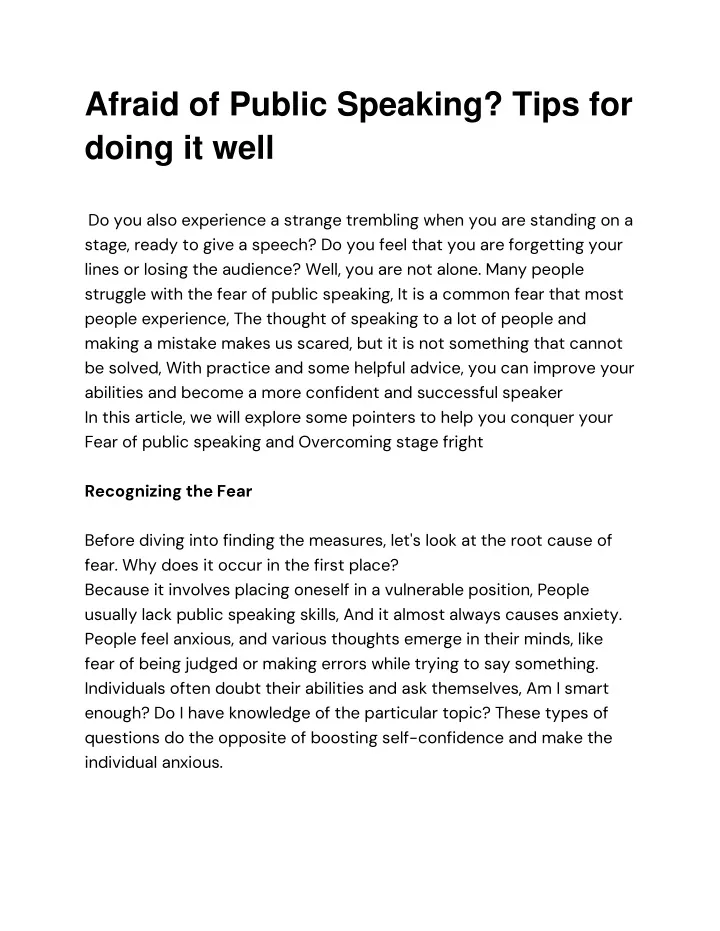 afraid of public speaking tips for doing it well