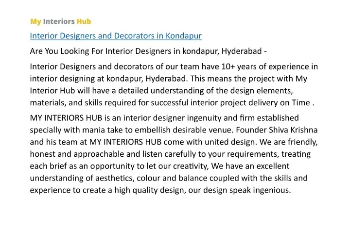 interior designers and decorators in kondapur