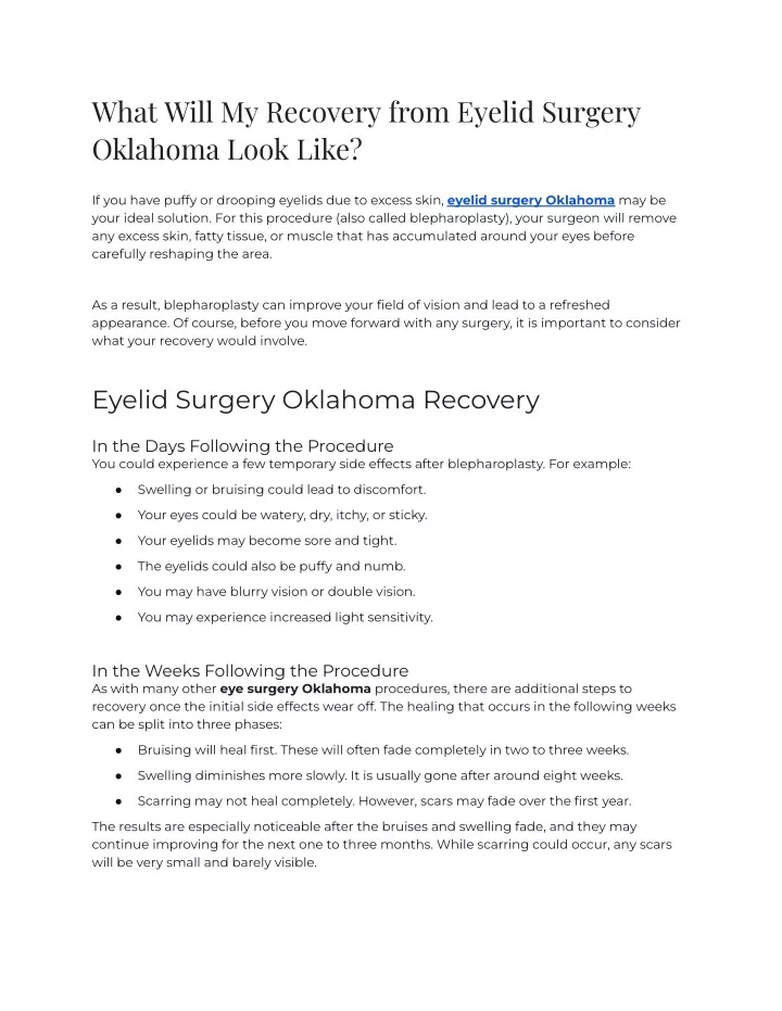 what will my recovery from eyelid surgery